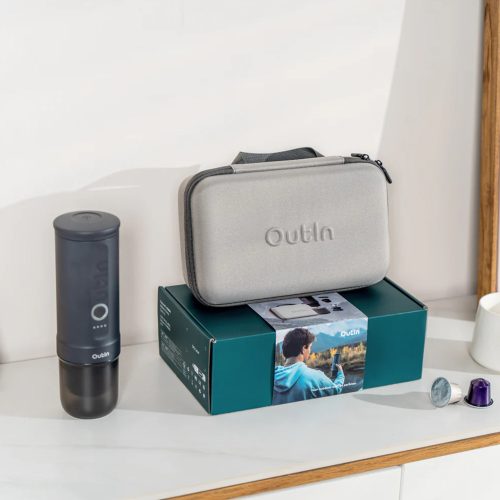 Outin Nano hordozható eszpresszó kávéfőző utazó szett, szürke