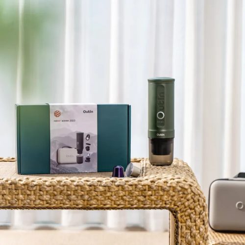 Outin Nano hordozható eszpresszó kávéfőző utazó szett, Forest green