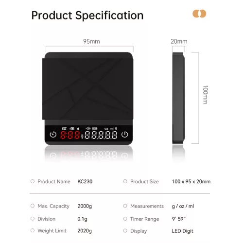 AVX KC230M Fém házas Barista mérleg 2000g - 0,1g pontosság