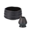 Matcha tál + Chasen tartó szett, matt szürke