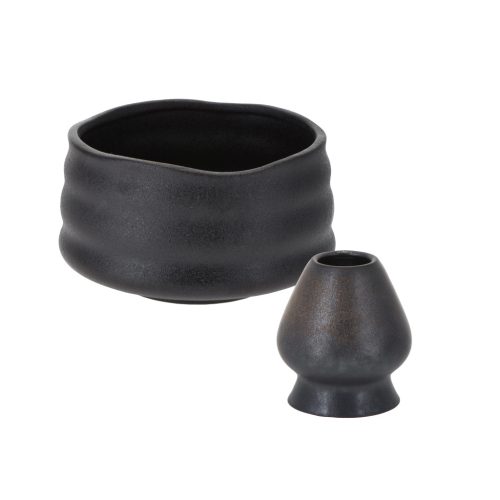 Matcha tál + Chasen tartó szett, matt szürke