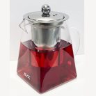 Szögletes üveg teáskanna fém szűrővel, 650ml