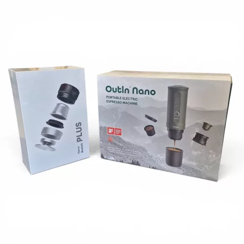 OutIn Nano Forest green utazós kávéfőző + Basket Plus kosár szett - limitált ajánlat