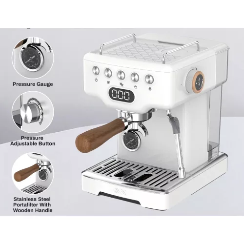AVX EM3202-X51 Hófehérke 51 mm karos eszpresszó kávégép nyomásszabályzással, fehér