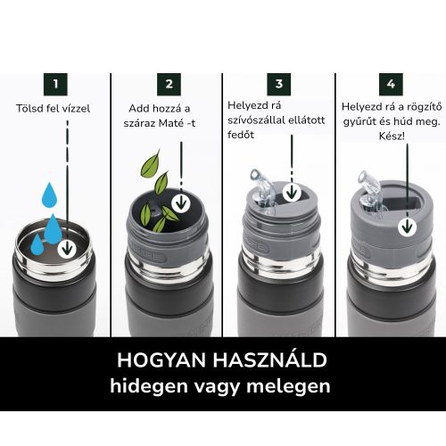 Un Mate METERMO All In One maté termosz 500ml, fekete