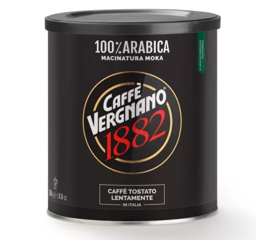 Vergnano 100% Arabica MOKA őrölt kávé fémdobozban, 250g