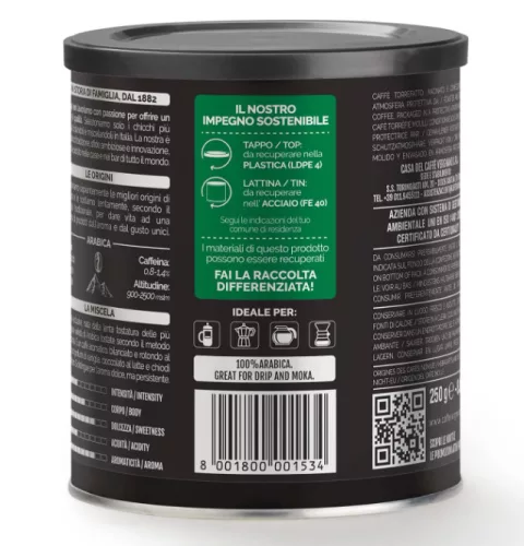 Vergnano 100% Arabica MOKA őrölt kávé fémdobozban, 250g
