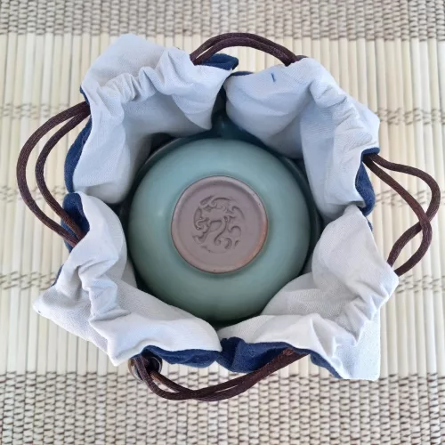 Porcelán utazó teás szett 150ml türkiz