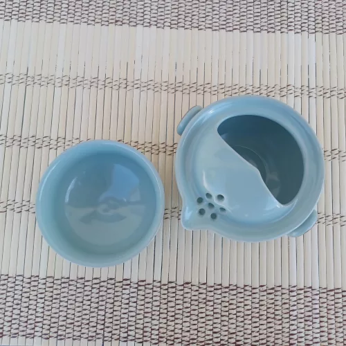 Porcelán utazó teás szett 150ml türkiz