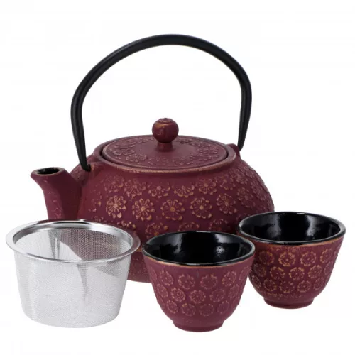 Shanghai Öntöttvas teaszett  600 ml, bordó